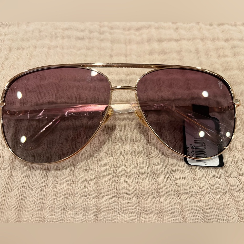 Frye Gold Aviator Sunglasses with Pink Lenses